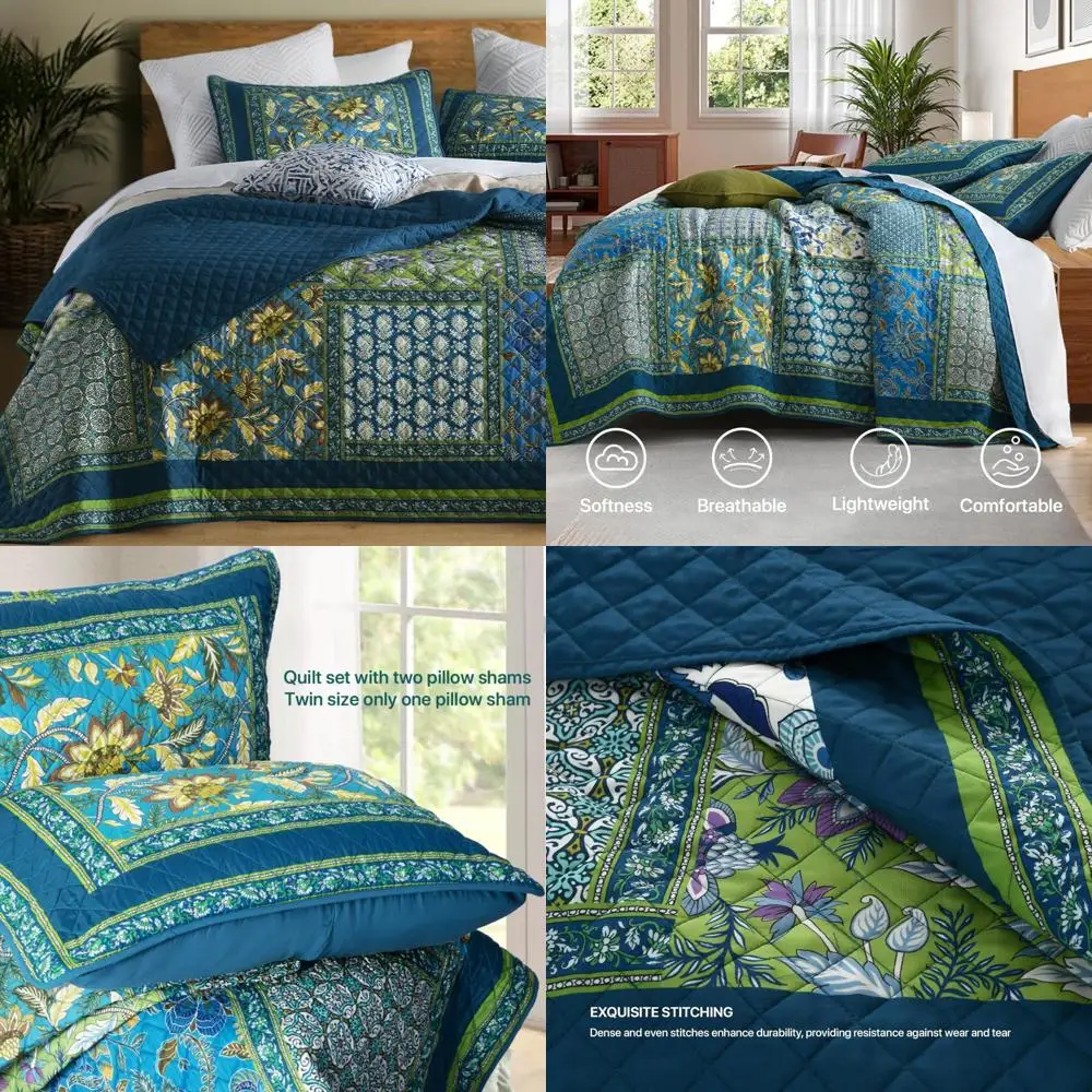 King Size Floral Patchwork Quilt Set, Soft Comforter Bedding Ensemble, Coverlet Bedspread with 2 Pillows
King Size Floral Patchwork Quilt Set, Soft Comforter Bedding Ensemble, Coverlet Bedspread with 2 Pillows