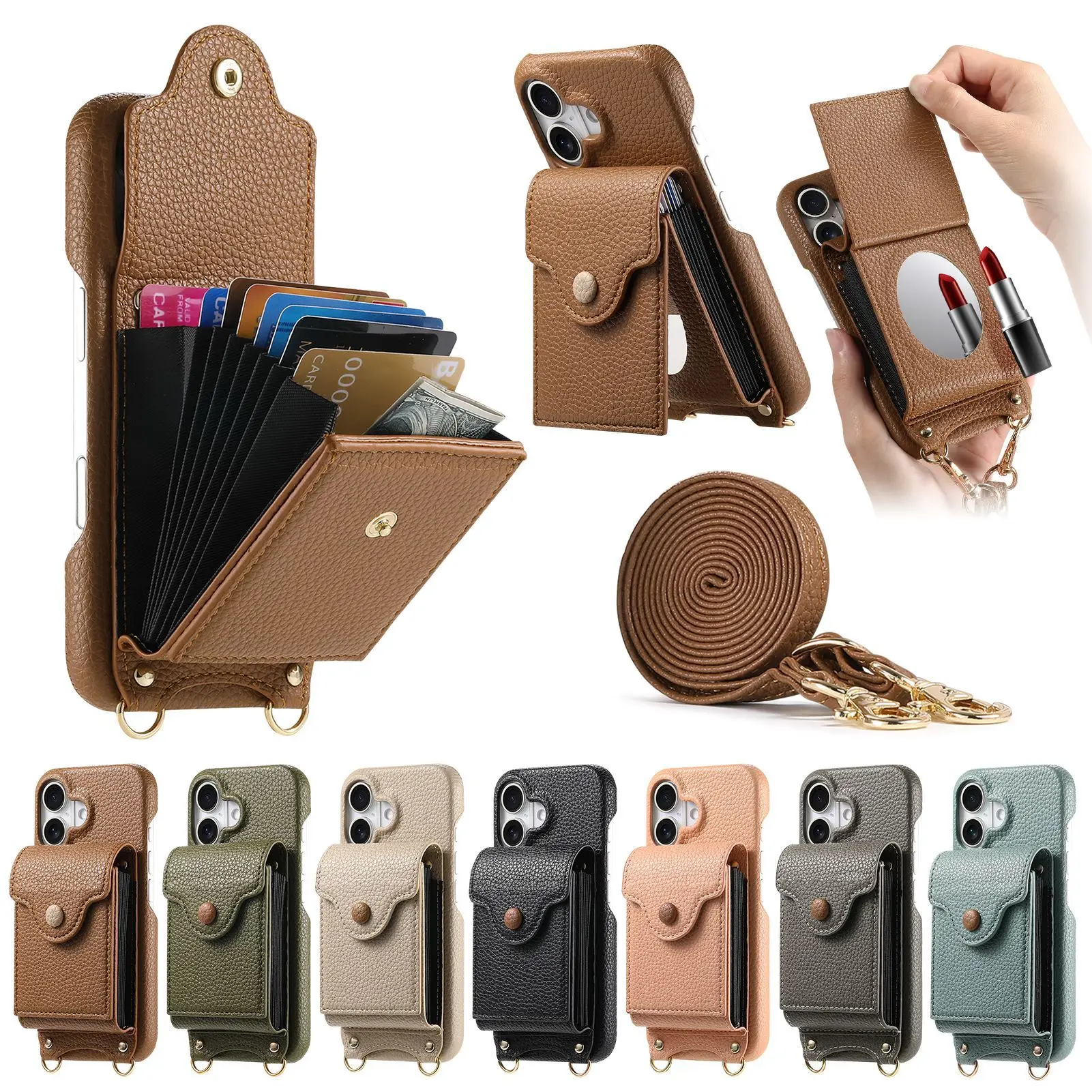 PU Leather Wallet Card Holder Crossbody Lanyard Case For iPhone 17 16E 16 15 14 13 12 11 Pro Max Plus Mirror Shockproof Cover
PU Leather Wallet Card Holder Crossbody Lanyard Case For iPhone 17 16E 16 15 14 13 12 11 Pro Max Plus Mirror Shockproof Cover