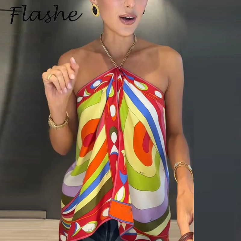Summer Sleeveless T-shirt Women Halter Vest Women Vintage Printed Cami Top Female Tank Tops Beach Holiday Tee Lady T Shirts
Summer Sleeveless T-shirt Women Halter Vest Women Vintage Printed Cami Top Female Tank Tops Beach Holiday Tee Lady T Shirts