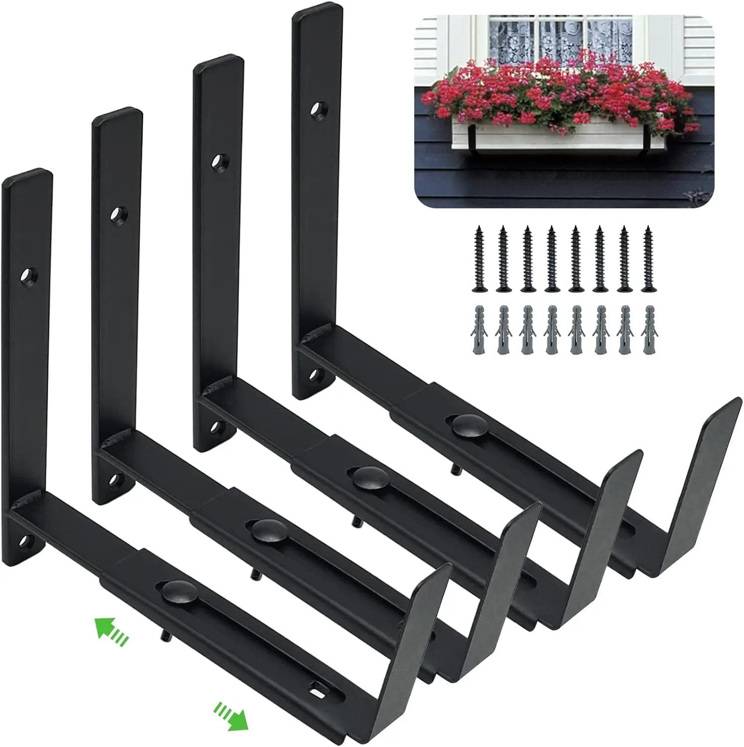 Adjustable Window Box Bracket 4 Pack, Heavy Duty Planter Holder for 6-12 Inch Deep Boxes
Adjustable Window Box Bracket 4 Pack, Heavy Duty Planter Holder for 6-12 Inch Deep Boxes