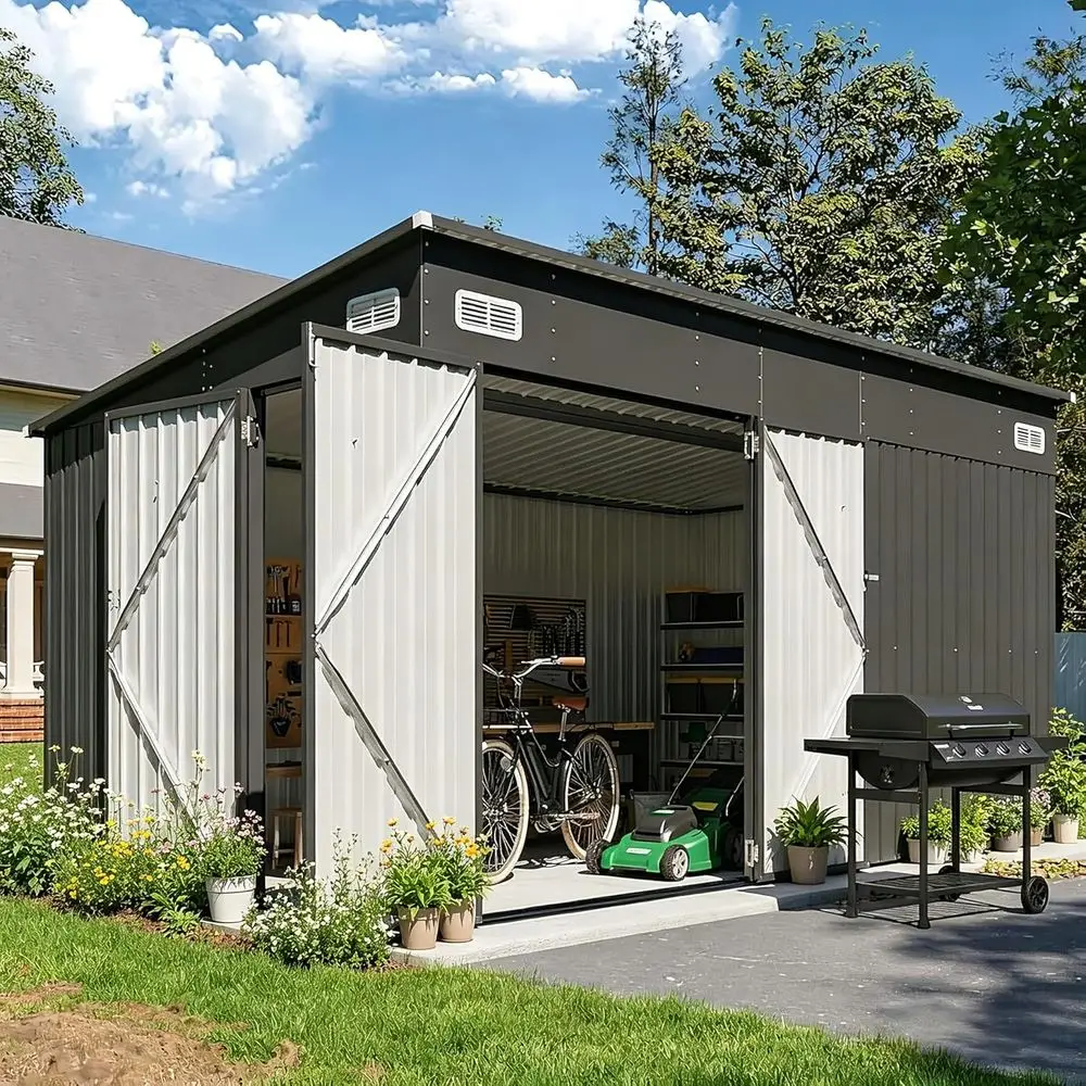 8x10ft Metal Outdoor Utility Shed with Galvanized Steel, Sloped Roof for Lawn Mower, Bikes, and Garden Tools (Black)
8x10ft Metal Outdoor Utility Shed with Galvanized Steel, Sloped Roof for Lawn Mower, Bikes, and Garden Tools (Black)