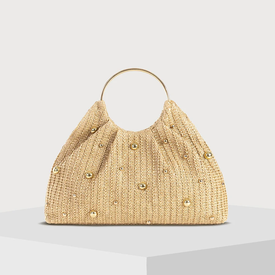 Summer Hand-woven Straw Bag Women Hollowed-Out Metal Round Handle Clutch Purse Bead Decoration Cloud Handbag Travel Beach Totes
Summer Hand-woven Straw Bag Women Hollowed-Out Metal Round Handle Clutch Purse Bead Decoration Cloud Handbag Travel Beach Totes