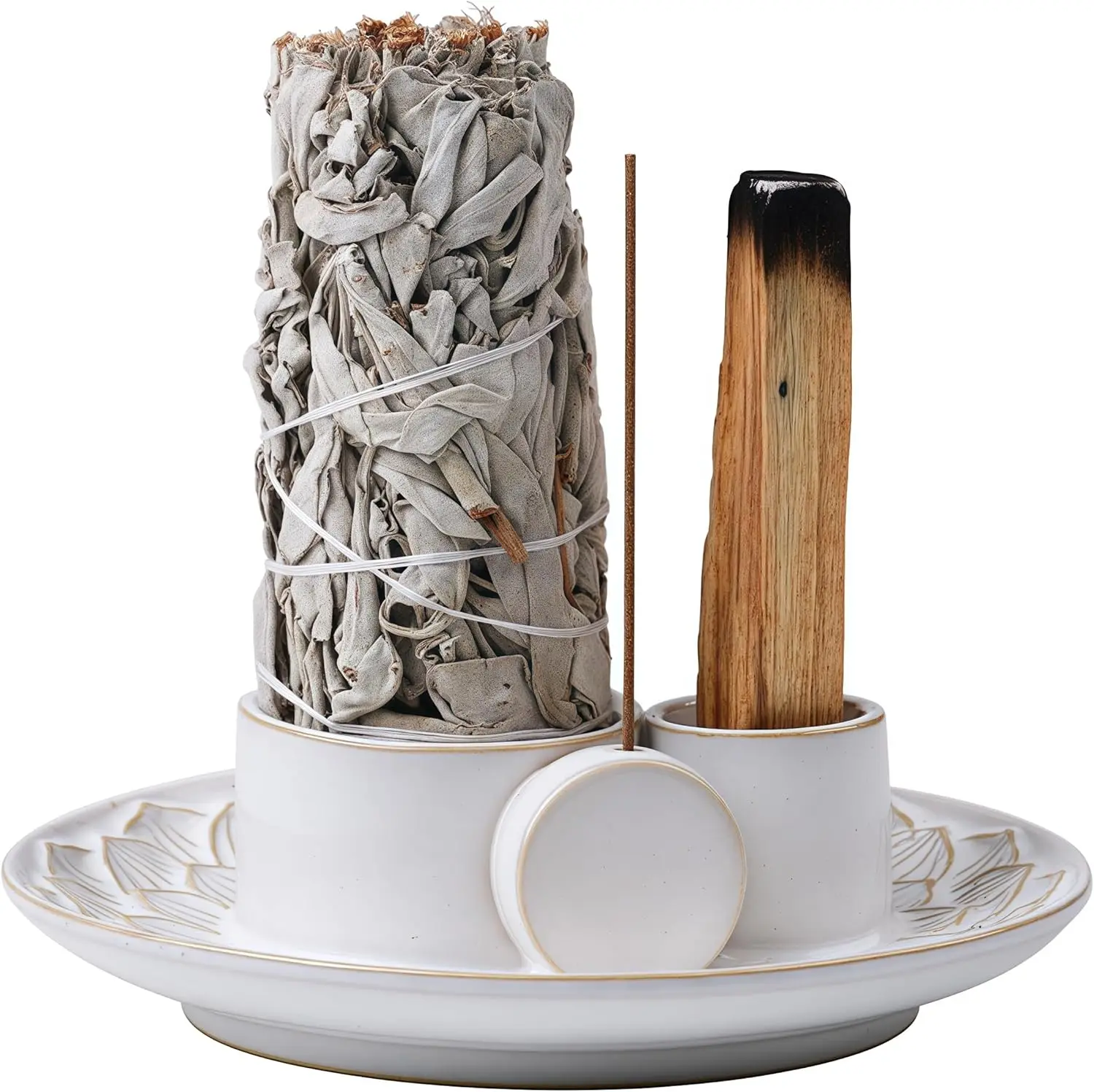 Ceramic Incense Holder 4-in-1 with Ash Catcher Tray for Palo Santo, Sage, and Candle Burning for Meditation Yoga Room
Ceramic Incense Holder 4-in-1 with Ash Catcher Tray for Palo Santo, Sage, and Candle Burning for Meditation Yoga Room