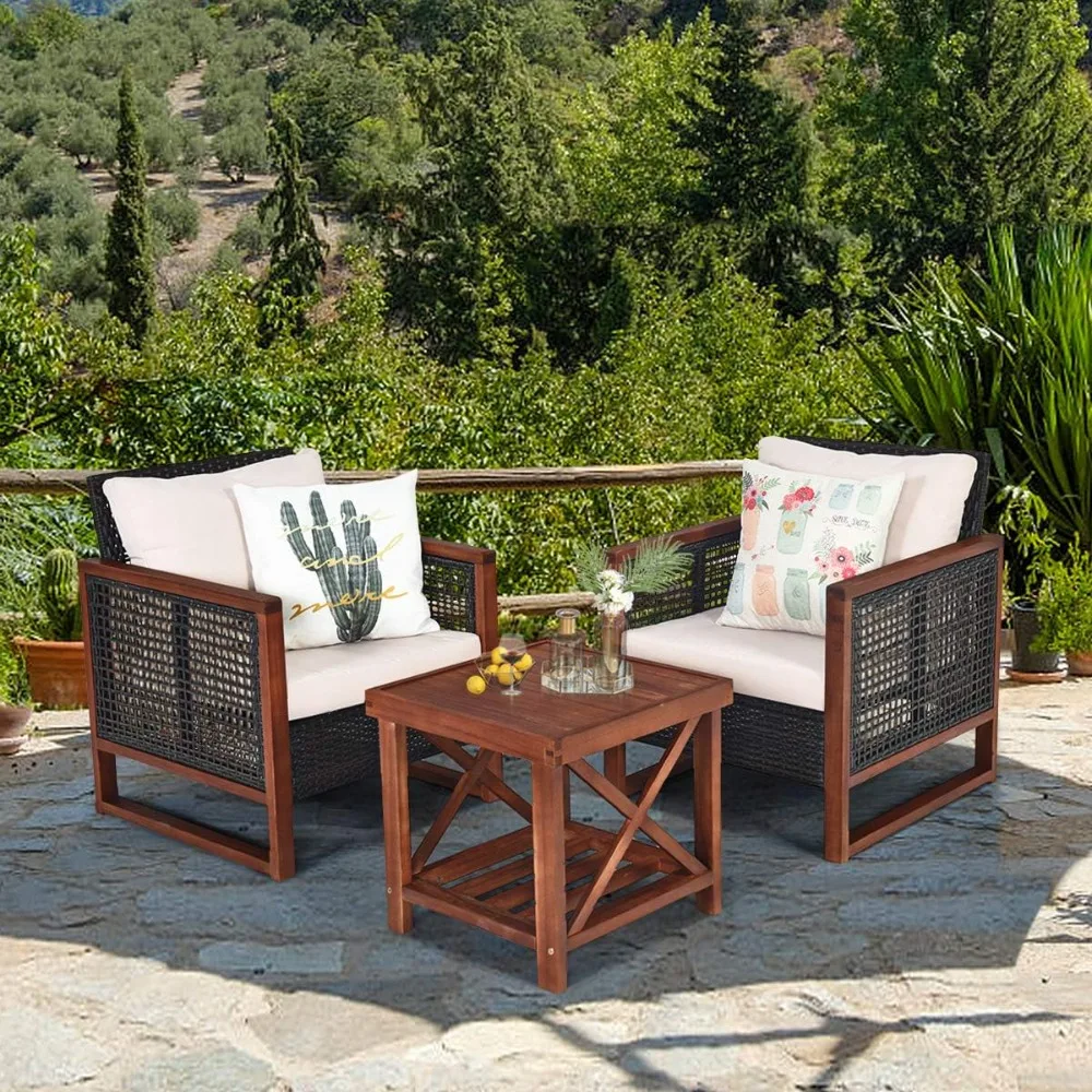 3 Pieces Outdoor Patio Furniture Set Wicker Chairs with Coffee Table, Balcony Porch Furniture Bistro Set
3 Pieces Outdoor Patio Furniture Set Wicker Chairs with Coffee Table, Balcony Porch Furniture Bistro Set