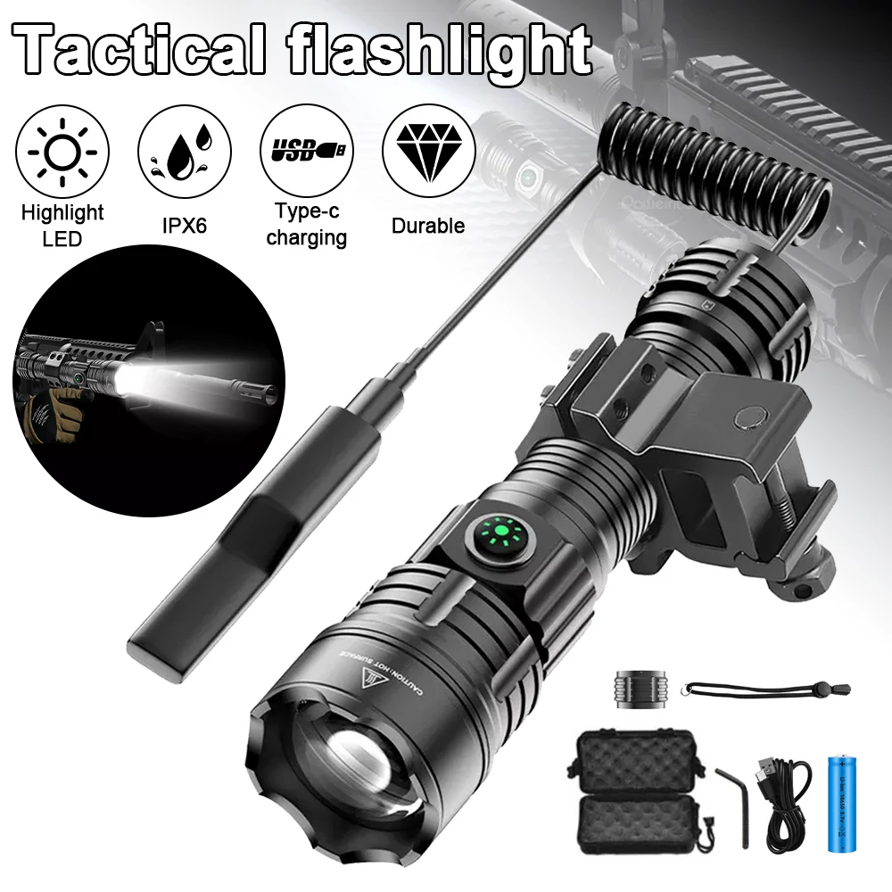 Ultra Powerful Led Flashlight Tactical Torch Type-C Rechargeable Flashlight 18650 Camping Lantern Waterproof Hand Lamp
Ultra Powerful Led Flashlight Tactical Torch Type-C Rechargeable Flashlight 18650 Camping Lantern Waterproof Hand Lamp