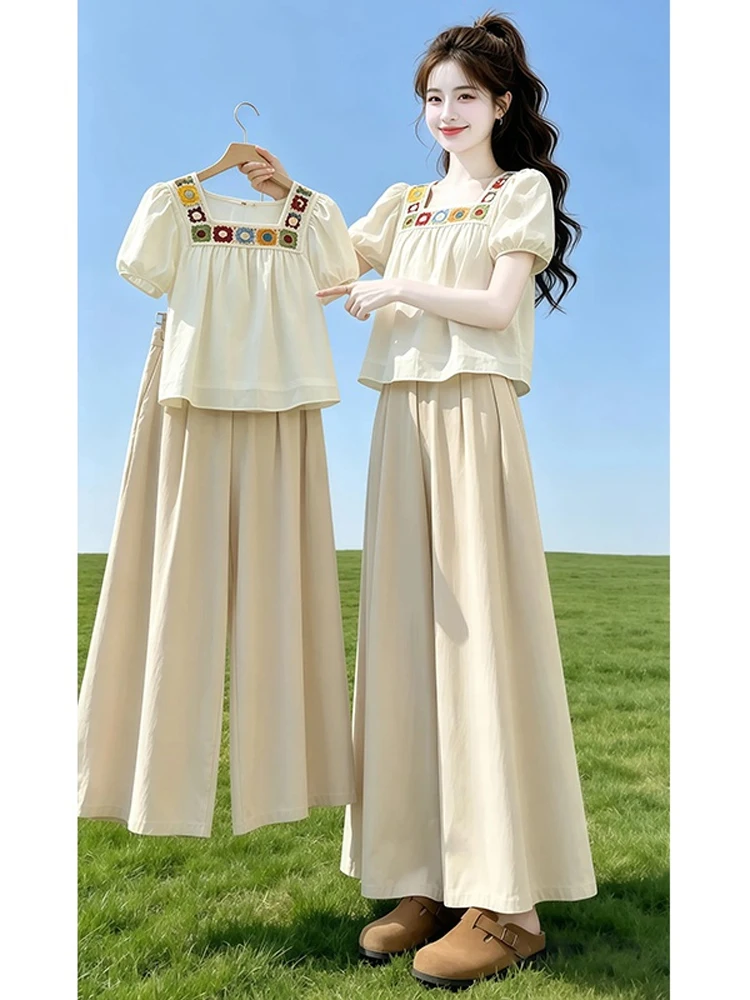 Summer New Women's Fashion Set Square Collar Embroidered Short Sleeve Shirt Wide Leg Pants Two-Piece Set Comfortable Casual S...
Summer New Women's Fashion Set Square Collar Embroidered Short Sleeve Shirt Wide Leg Pants Two-Piece Set Comfortable Casual S...