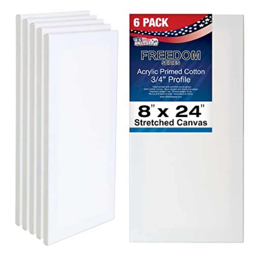8 x 24 inch Stretched Canvas for Painting 2oz Triple Primed -Pack - Professional Artist Quality White Blank/4" Profile 00% Cott
8 x 24 inch Stretched Canvas for Painting 2oz Triple Primed -Pack - Professional Artist Quality White Blank/4" Profile 00% Cott