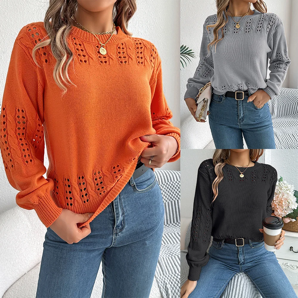 Korean version of the women's sweater autumn and winter casual solid color hollow lantern sleeve pullover head tops
Korean version of the women's sweater autumn and winter casual solid color hollow lantern sleeve pullover head tops