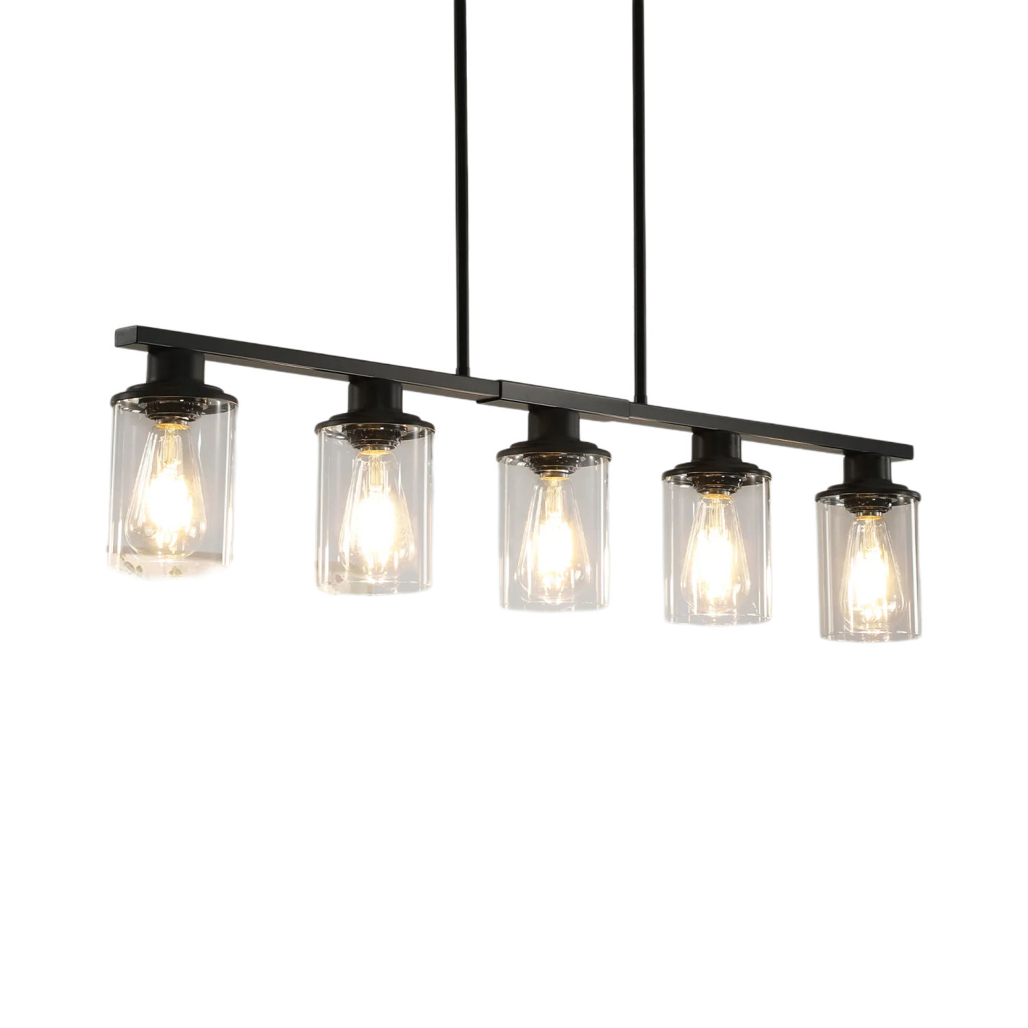Modern Industrial 5-Light Chandelier with Clear Glass Shades, Matte Black Metal Frame Ceiling Fixture for Dining Room, Kitchen I
Modern Industrial 5-Light Chandelier with Clear Glass Shades, Matte Black Metal Frame Ceiling Fixture for Dining Room, Kitchen I