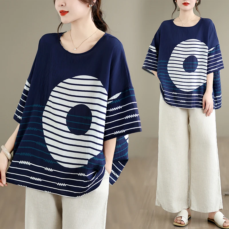 New Summer Cotton Linen Loose Fit round Neck Base Shirt Women's Casual Style Big Size Top Fashionable Versatile Lazy Style
New Summer Cotton Linen Loose Fit round Neck Base Shirt Women's Casual Style Big Size Top Fashionable Versatile Lazy Style