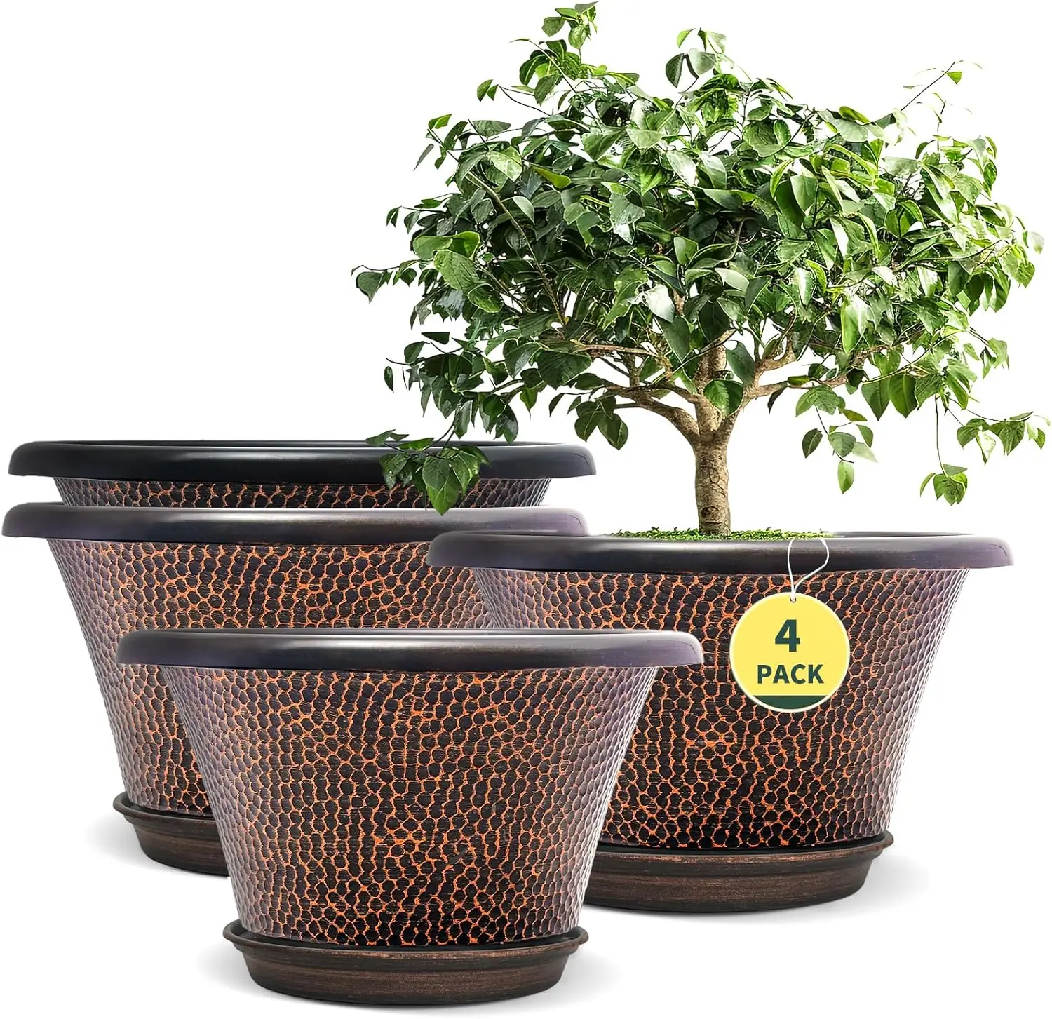 12 Inch Pots for Plants, 4 Pack Large Flower Pots with Drainage Holes & Saucers, Modern Resin Planters for Indoor Outdoor, Brown
12 Inch Pots for Plants, 4 Pack Large Flower Pots with Drainage Holes & Saucers, Modern Resin Planters for Indoor Outdoor, Brown