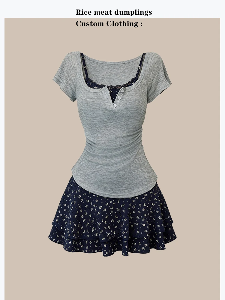 Sweet Korean Style Floral Print Halter Dress Waist Cinched Summer Beautiful Blue Gown Women's High Elastic Short Sleeve T-Shirt
Sweet Korean Style Floral Print Halter Dress Waist Cinched Summer Beautiful Blue Gown Women's High Elastic Short Sleeve T-Shirt