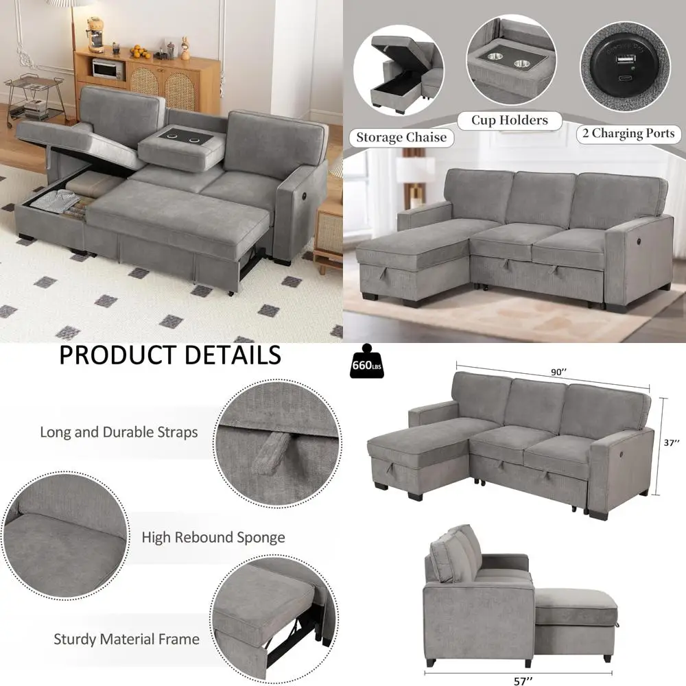 3-in-1 convertible sleeper sofa, modern chenille l-shape couch for living room, sectional futon sofa bed with storage
3-in-1 convertible sleeper sofa, modern chenille l-shape couch for living room, sectional futon sofa bed with storage