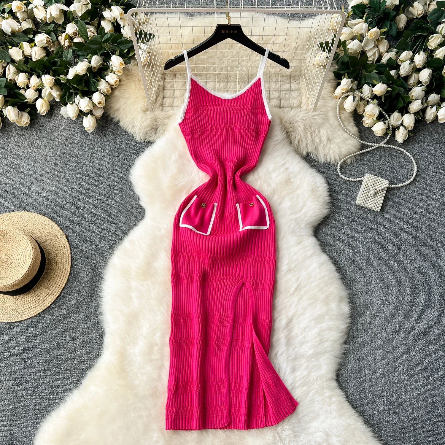 Pockets Conrast Summer Knitted Bodycon Sexy Dress 2024 Sleeveless Strap Party Sundress Split Street Elastic Slim Maxi Long Dress
Pockets Conrast Summer Knitted Bodycon Sexy Dress 2024 Sleeveless Strap Party Sundress Split Street Elastic Slim Maxi Long Dress