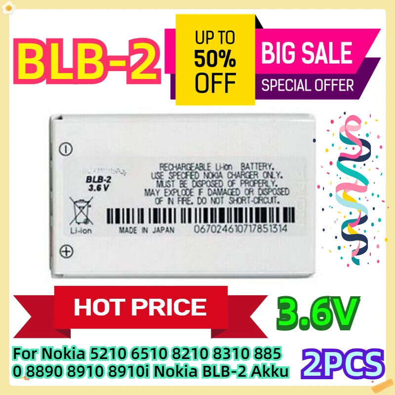 For Nokia 5210 6510 8210 8310 8850 8890 8910 8910i Nokia BLB-2 Akku 2pcs
For Nokia 5210 6510 8210 8310 8850 8890 8910 8910i Nokia BLB-2 Akku 2pcs