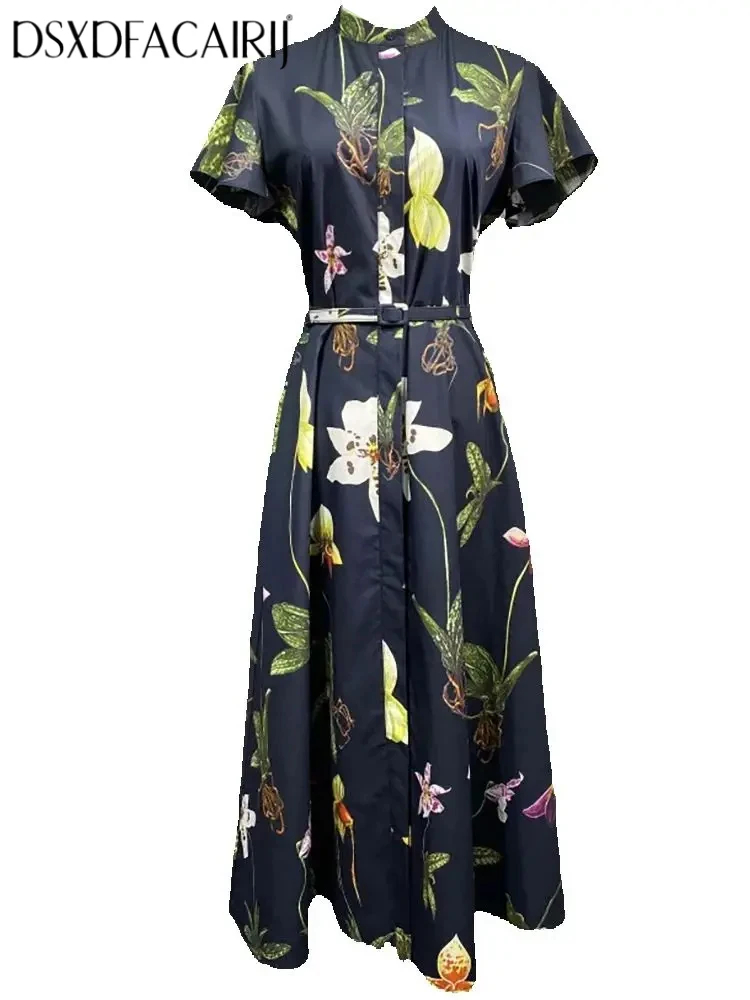 DSXDFACAIRIJ Women's Stand Collar Dress Short Sleeve with Sashes Floral Print Office Lady Single-Breasted Summer Fashion Female
DSXDFACAIRIJ Women's Stand Collar Dress Short Sleeve with Sashes Floral Print Office Lady Single-Breasted Summer Fashion Female