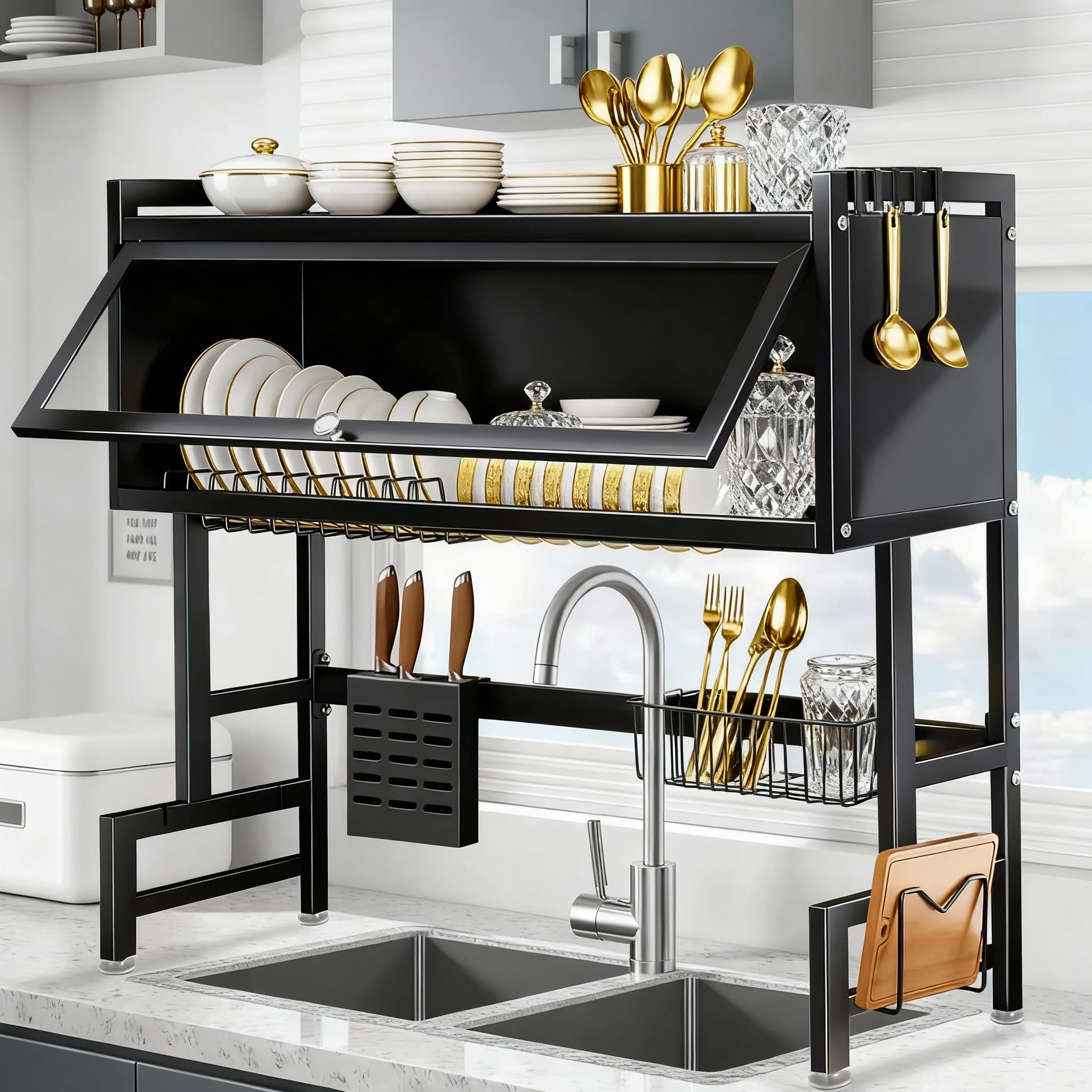 Over The Sink Dish Drying Rack,2 Tier Stainless Steel Expandable Shelf Rack Durable Rustproof Cutlery Holders for Kitchen Counter
Over The Sink Dish Drying Rack,2 Tier Stainless Steel Expandable Shelf Rack Durable Rustproof Cutlery Holders for Kitchen Counter