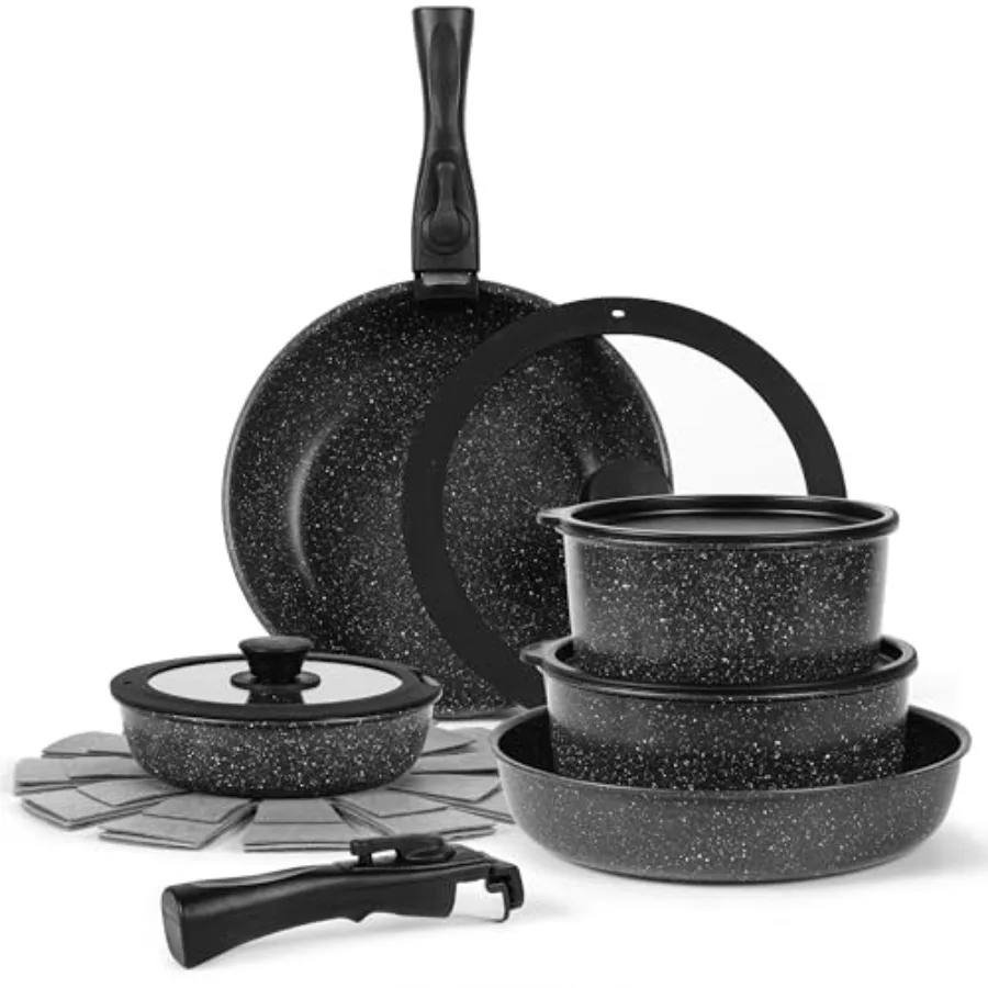 15Piece Premium Nonstick Cookware Set with Marble Coating on Interior and Exterior for Enhanced Durability and Easy Cleaning Re
15Piece Premium Nonstick Cookware Set with Marble Coating on Interior and Exterior for Enhanced Durability and Easy Cleaning Re