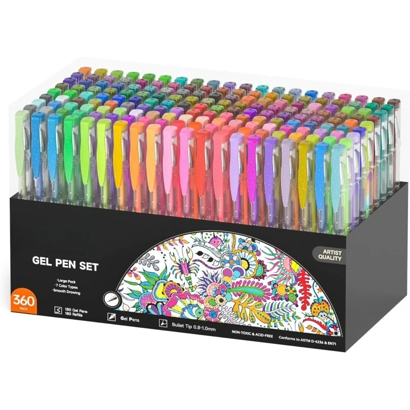 Art 360 Pack Gel Pens Set, 180 Colors Gel Pen Set Plus 180 Color Refills Perfect for Adult Coloring Books Doodling Drawi
Art 360 Pack Gel Pens Set, 180 Colors Gel Pen Set Plus 180 Color Refills Perfect for Adult Coloring Books Doodling Drawi