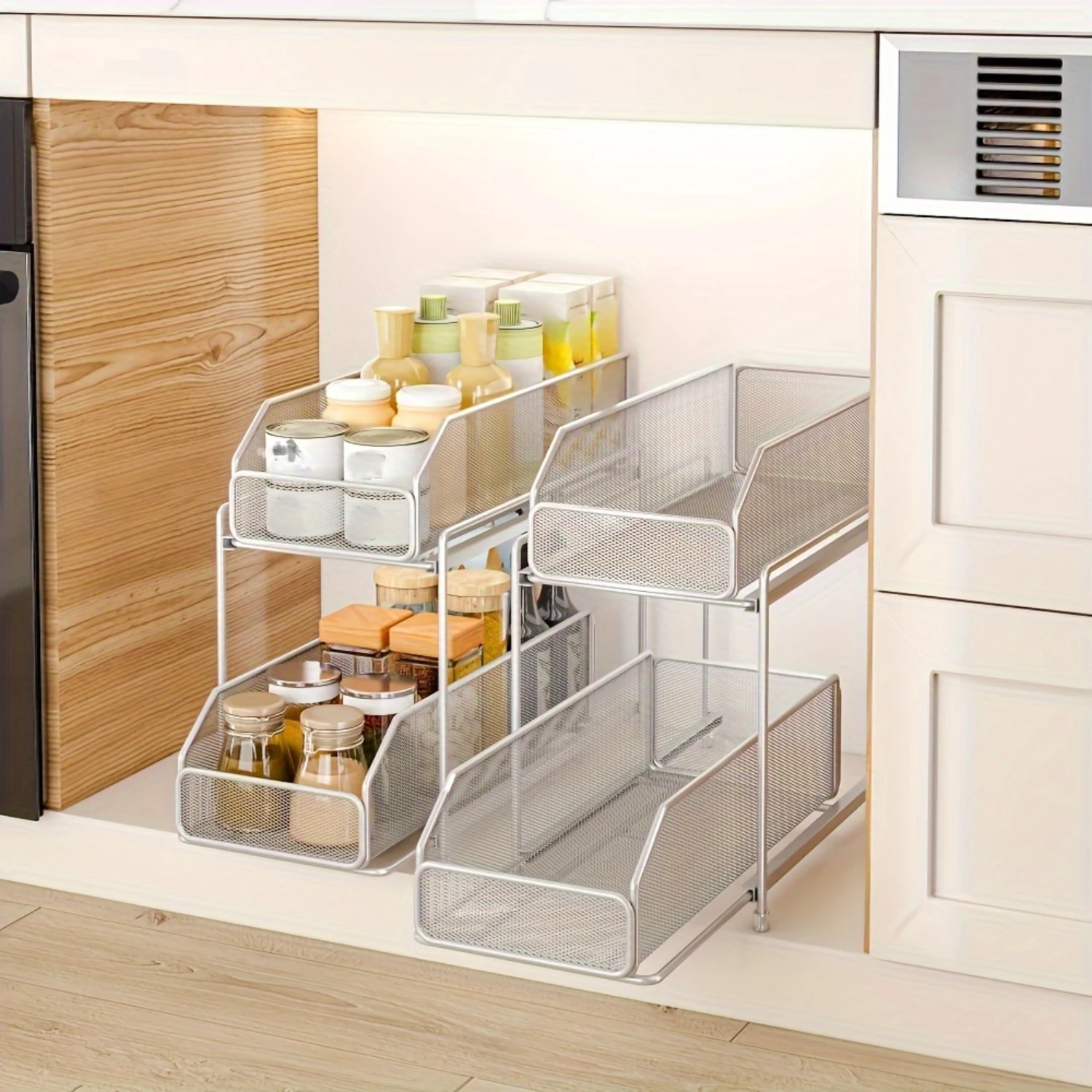 1pc Pull Out Organizer, 2 Tier Slide Out Type Rack, Multi-Functional Large Capacity Sundries Rack, For Kitchen And Living Room
1pc Pull Out Organizer, 2 Tier Slide Out Type Rack, Multi-Functional Large Capacity Sundries Rack, For Kitchen And Living Room