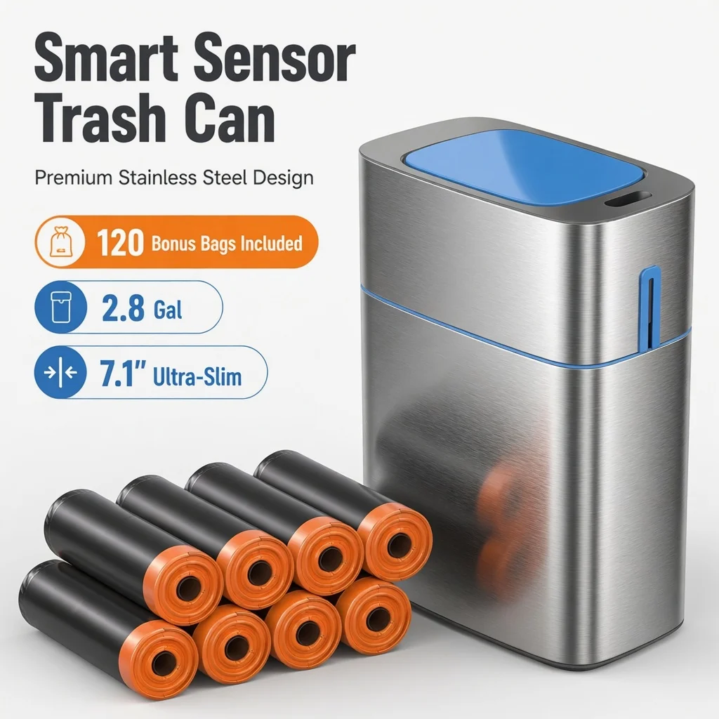 Joybos Premium Stainless Steel Smart Trash Can, 2.8 Gallon Touchless Motion Sensor Garbage Bin with Lid, Fingerprint-Resistant Slim Waste Container for High-End Bathroom & Kitchen, Includes 120 Drawstring Bags (8 Rolls)
Joybos Premium Stainless Steel Smart Trash Can, 2.8 Gallon Touchless Motion Sensor Garbage Bin with Lid, Fingerprint-Resistant Slim Waste Container for High-End Bathroom & Kitchen, Includes 120 Drawstring Bags (8 Rolls)
