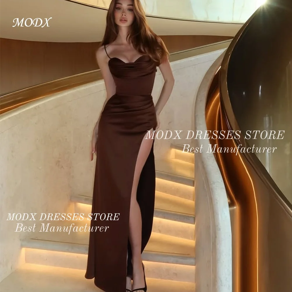 MODX Sexy Brown High Slit Satin Evening Dresses Customized Spaghetti Straps Women Party Dress Formal Celebrity Gowns Quinceanera
MODX Sexy Brown High Slit Satin Evening Dresses Customized Spaghetti Straps Women Party Dress Formal Celebrity Gowns Quinceanera