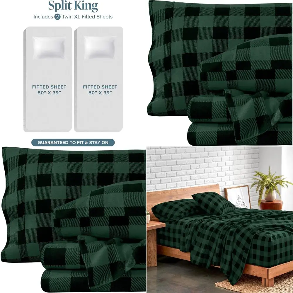 Double Brushed Cotton Flannel Sheet Set, Heavyweight, Deep Pocket (Split King, Buffalo Plaid - Forest Green/Black)
Double Brushed Cotton Flannel Sheet Set, Heavyweight, Deep Pocket (Split King, Buffalo Plaid - Forest Green/Black)