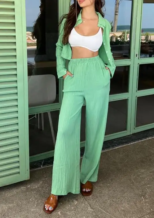 Spot women's clothing 2025 new embossed personalized short shirt high waist wide leg elastic pants two-piece set
Spot women's clothing 2025 new embossed personalized short shirt high waist wide leg elastic pants two-piece set
