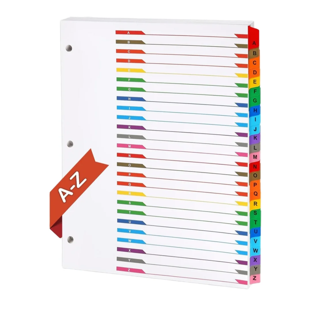 Alphabet Binder Dividers for 3 Ring Binder, A-Z Dividers for 3 Ring Binder, Multicolor A-Z Binder Dividers with Customiza
Alphabet Binder Dividers for 3 Ring Binder, A-Z Dividers for 3 Ring Binder, Multicolor A-Z Binder Dividers with Customiza