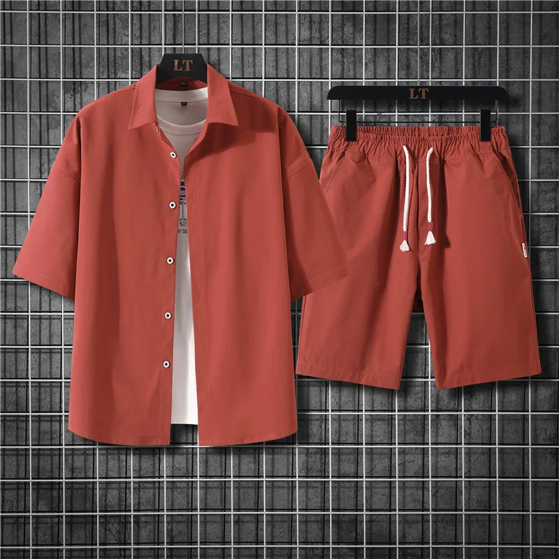 New Summer Men's Solid Shirt Set 2 Piece Korean Fashion Short Sleeved Shirt + Shorts Sets Male Casual Loose Streewear Shirt Coat
New Summer Men's Solid Shirt Set 2 Piece Korean Fashion Short Sleeved Shirt + Shorts Sets Male Casual Loose Streewear Shirt Coat