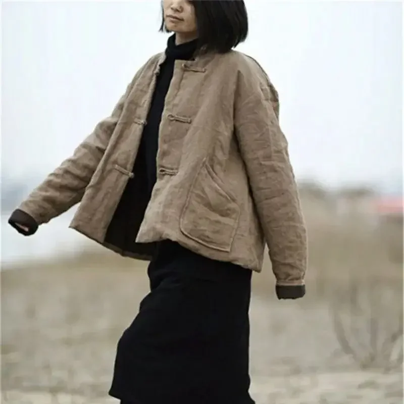 Vintage Buckle Cotton Jacket Women Casual Loose Pocket Womens Coat Sand Collar Basic Fashion Outwear Plus Size
Vintage Buckle Cotton Jacket Women Casual Loose Pocket Womens Coat Sand Collar Basic Fashion Outwear Plus Size