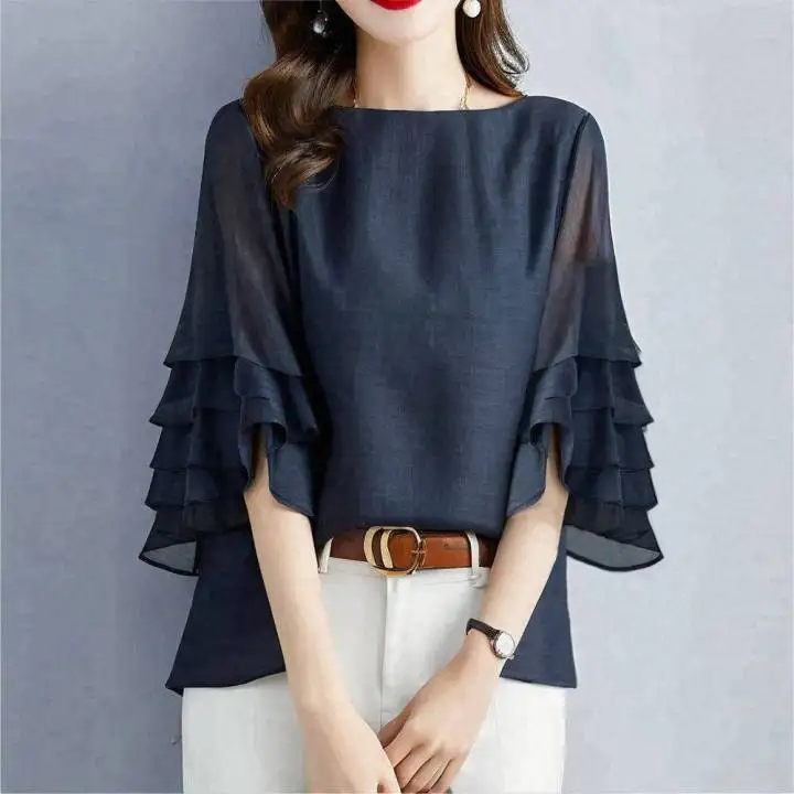 2025 Summer New Women's Shirt with Off-shoulder Collar and Layered Flared Mid-sleeve Top
2025 Summer New Women's Shirt with Off-shoulder Collar and Layered Flared Mid-sleeve Top