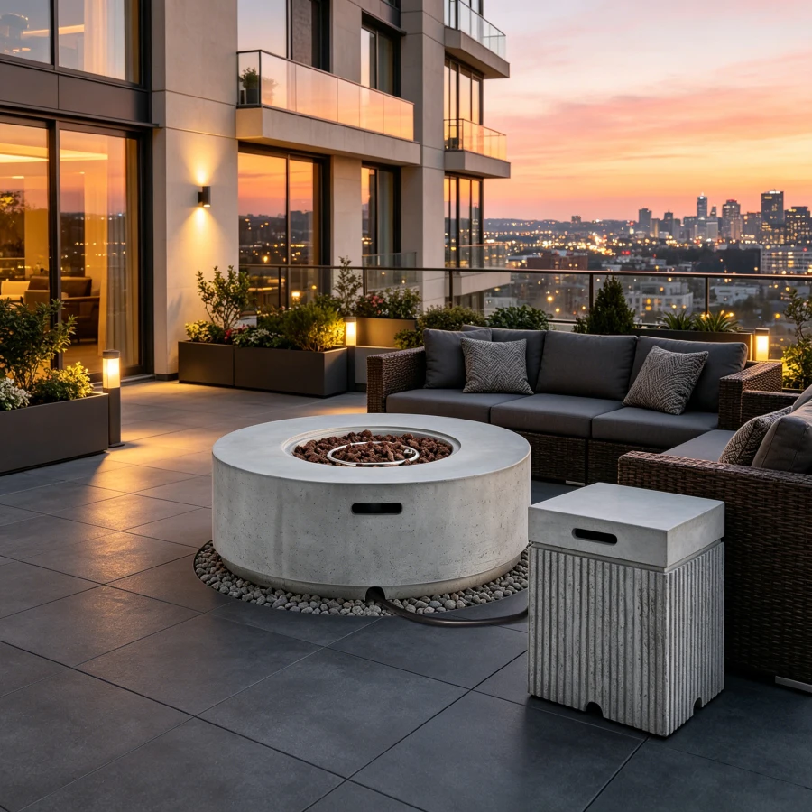 Outdoor fire pit combo set: MGO faux stone, gray, 50000 BTU propane heat output, includes steel burner, lava rocks, waterproof
Outdoor fire pit combo set: MGO faux stone, gray, 50000 BTU propane heat output, includes steel burner, lava rocks, waterproof