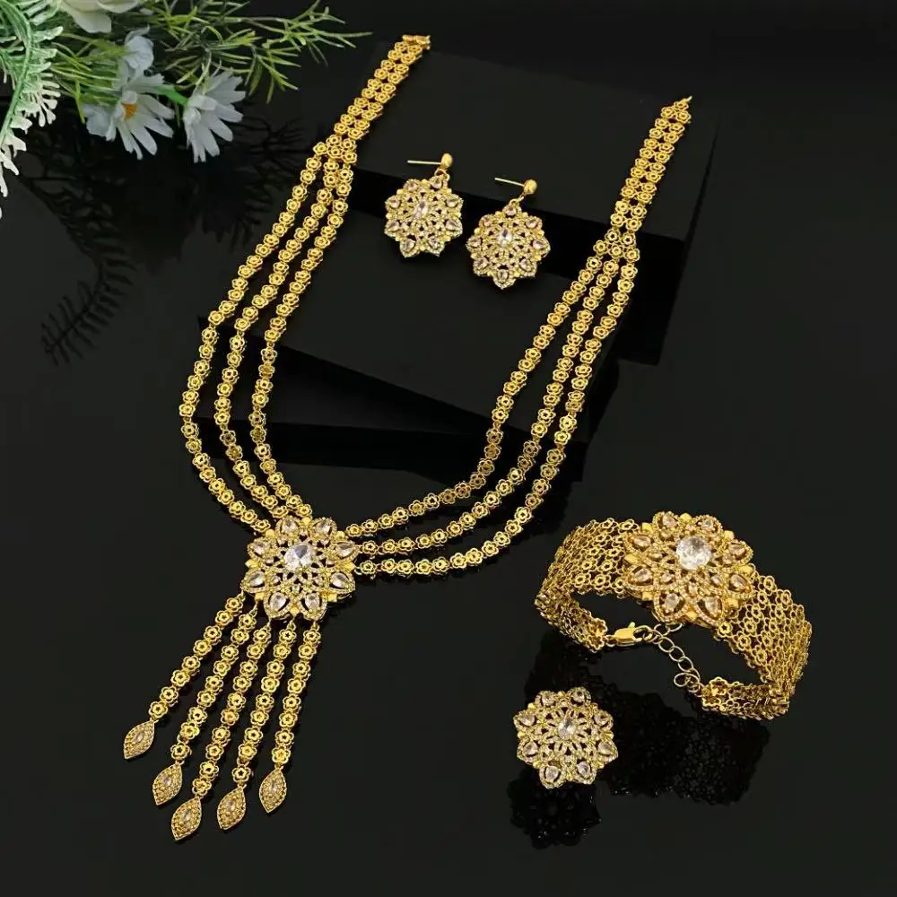 JRH женский позолоченный медный цветочный кулон, комплект ювелирных изделий с кисточкой, в комплект входит браслет, кольцо, ожерелье, серьги
JRH женский позолоченный медный цветочный кулон, комплект ювелирных изделий с кисточкой, в комплект входит браслет, кольцо, ожерелье, серьги