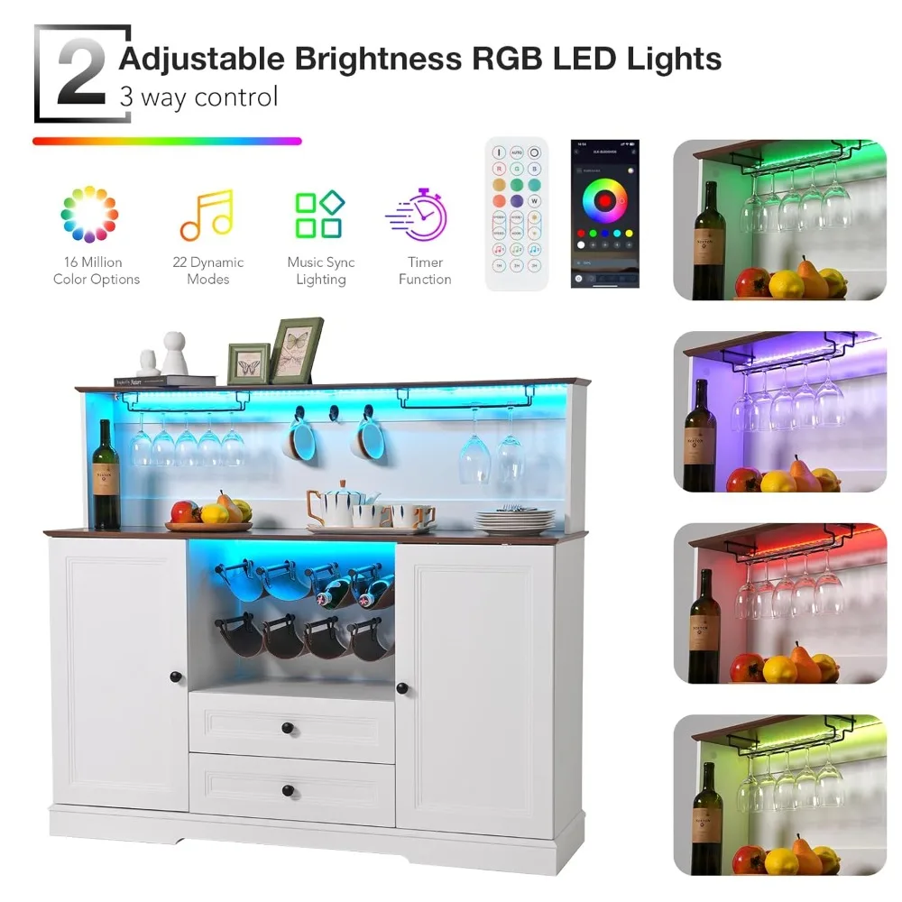 55.5" Farmhouse Coffee Bar Cabinet with LED Lights and 2 Layers Tabletops, Wine Bar Cabinet w/Leather Wine, Customized
55.5" Farmhouse Coffee Bar Cabinet with LED Lights and 2 Layers Tabletops, Wine Bar Cabinet w/Leather Wine, Customized