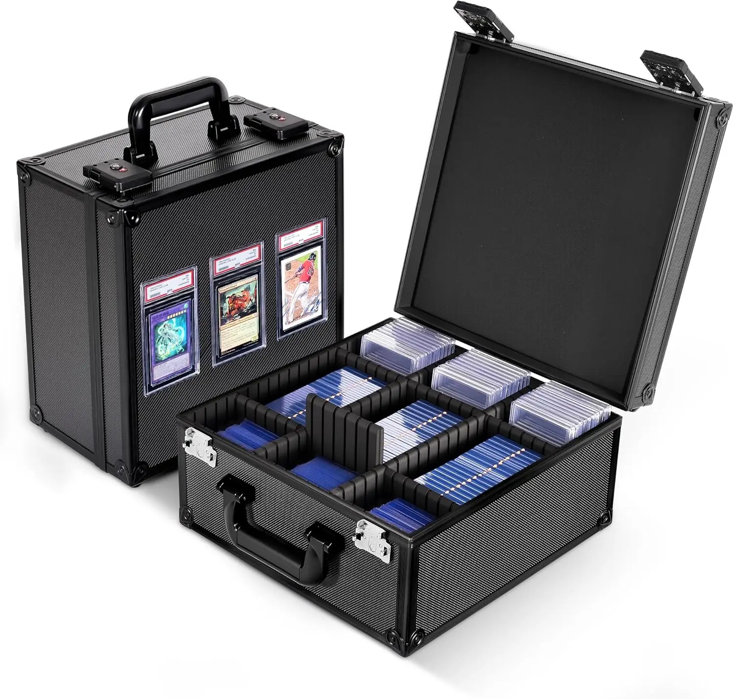Secure Trading Card Storage Box with Display Window, TSA Locks, and Dividers for Sports Cards and Collectibles
Secure Trading Card Storage Box with Display Window, TSA Locks, and Dividers for Sports Cards and Collectibles