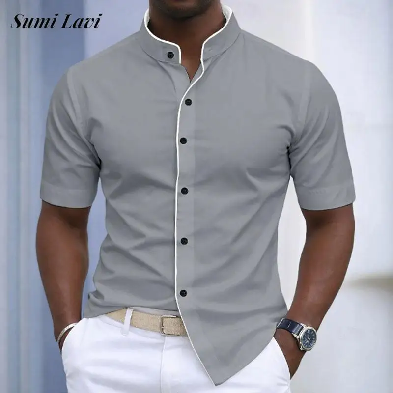 2026 Summer Breathable Thin Slim Shirts Mens Short Sleeve Buttoned Stand Collar Casual Shirt Stylish Solid Color Men Shirt Tops
2026 Summer Breathable Thin Slim Shirts Mens Short Sleeve Buttoned Stand Collar Casual Shirt Stylish Solid Color Men Shirt Tops