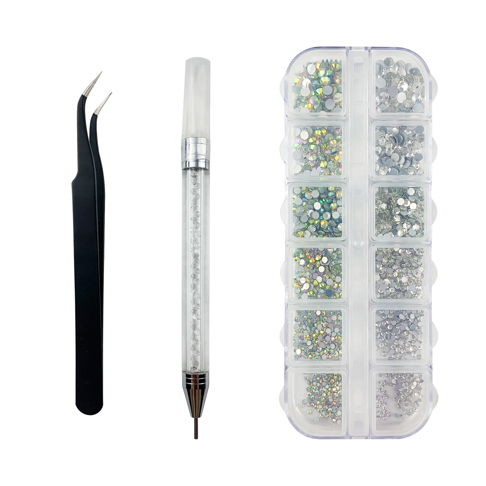 Crystal AB White Nail Rhinestones Set Multi Sizes Flatback Diamond Gem Strass Glass DIY Nail Art Decoration Accessories 12 Grids
Crystal AB White Nail Rhinestones Set Multi Sizes Flatback Diamond Gem Strass Glass DIY Nail Art Decoration Accessories 12 Grids