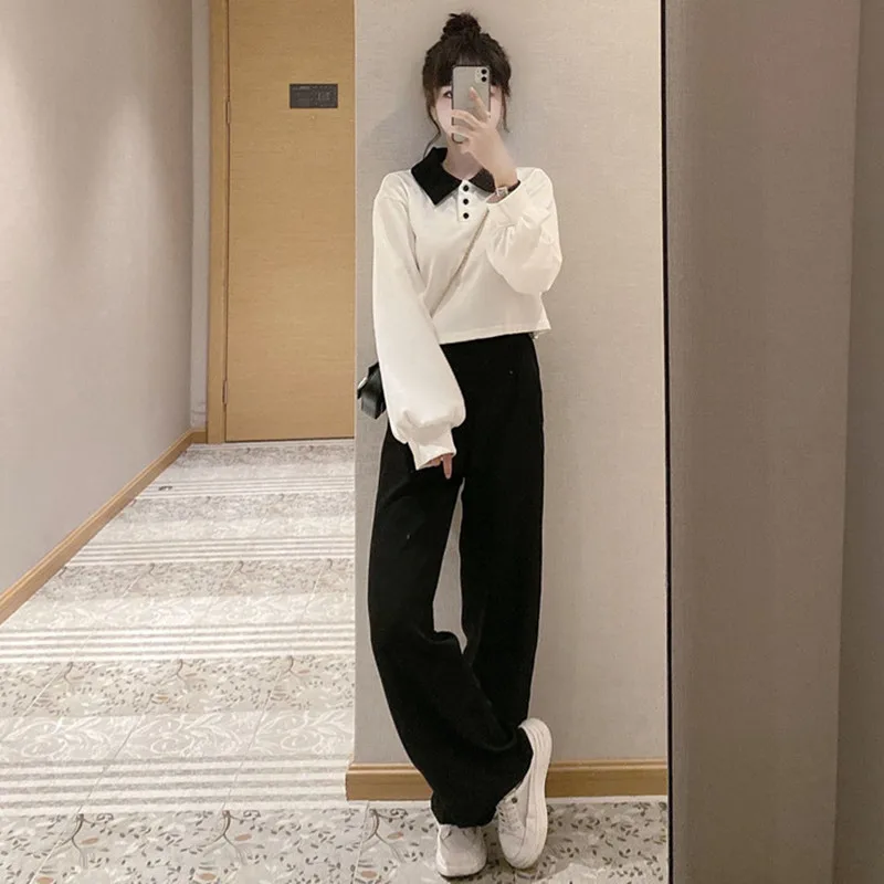 Korean Style Fashion Women Suits Puff Full Sleeve Turn Down Collar Tops Long Wide Leg Pants Female Sweet Cute Two Piece Set
Korean Style Fashion Women Suits Puff Full Sleeve Turn Down Collar Tops Long Wide Leg Pants Female Sweet Cute Two Piece Set