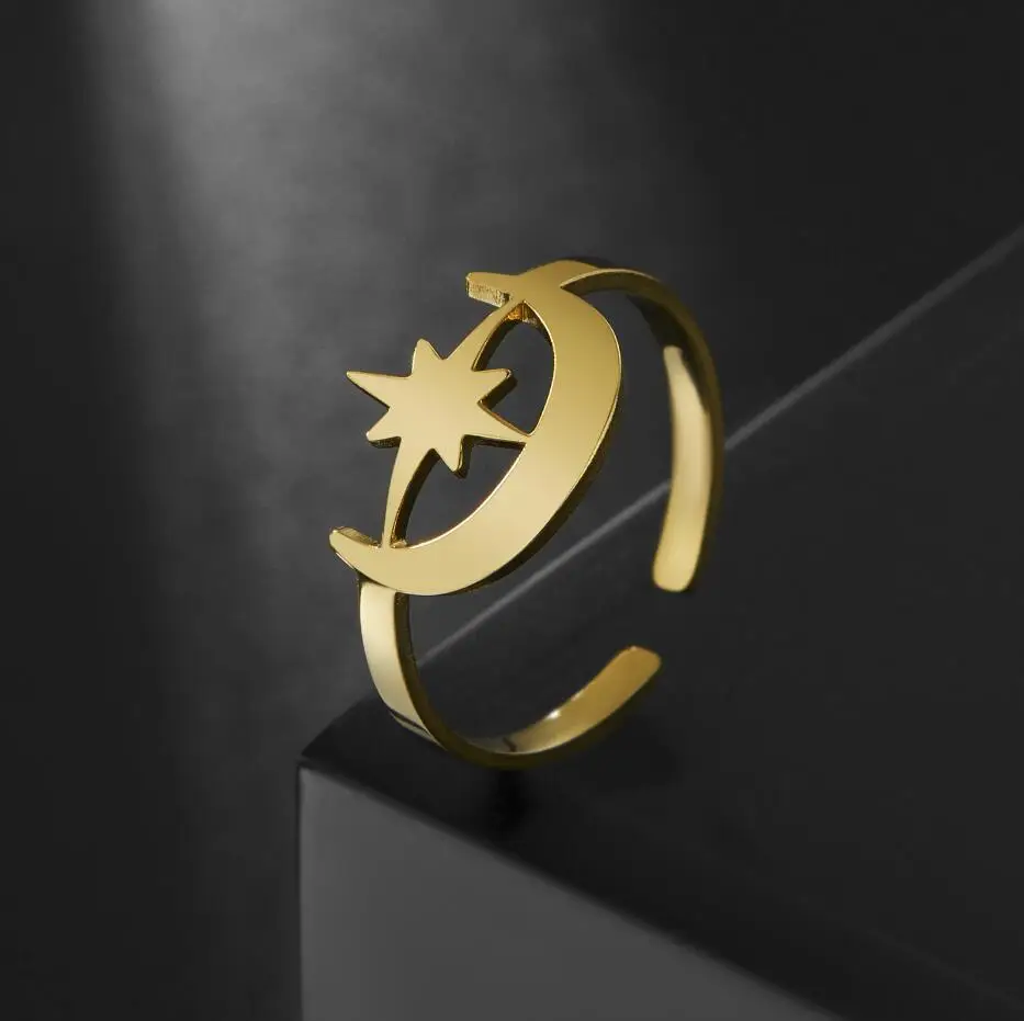1PC Stainless Steel Gold Silver Color Moon Star Opening Ring for Charming Women Party Sweet Jewelry F1264
1PC Stainless Steel Gold Silver Color Moon Star Opening Ring for Charming Women Party Sweet Jewelry F1264
