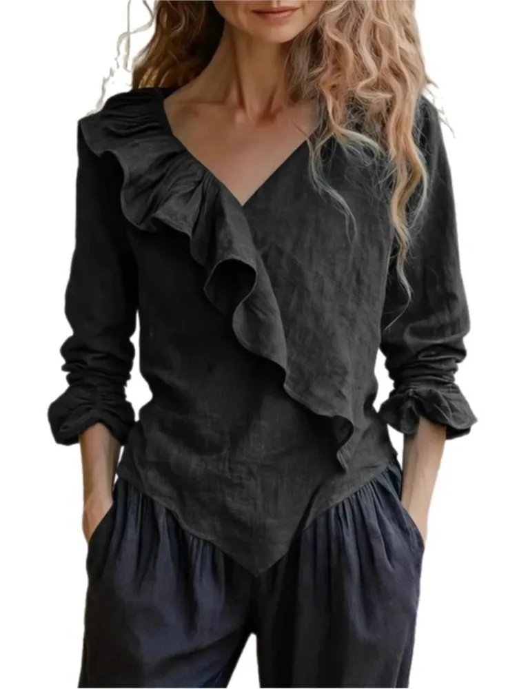 Модные ретро-рубашки из хлопка и льна с рюшами, женские, с длинным рукавом, весна-осень, новые, повседневные, свободные, с V-образным вырезом, универсальные женские топы 2026
Модные ретро-рубашки из хлопка и льна с рюшами, женские, с длинным рукавом, весна-осень, новые, повседневные, свободные, с V-образным вырезом, универсальные женские топы 2026