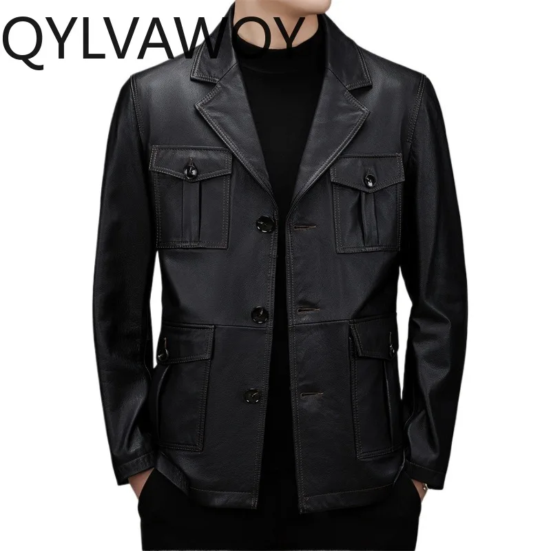 QYLVAWOY Men's Top Layer Cowhide Leather Jacket Real Leather Coat Notched Lapel Black Jackets for Man Multi-pocket Tops Chaqueta
QYLVAWOY Men's Top Layer Cowhide Leather Jacket Real Leather Coat Notched Lapel Black Jackets for Man Multi-pocket Tops Chaqueta