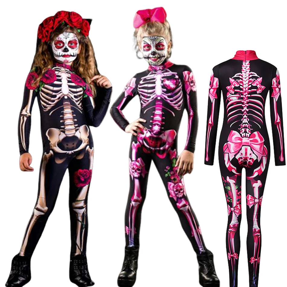 Girls Rose Skeleton Kids Scary Costume Halloween Cosplay Jumpsuit Carnival Party Kids Rompers Children Clothes
Girls Rose Skeleton Kids Scary Costume Halloween Cosplay Jumpsuit Carnival Party Kids Rompers Children Clothes