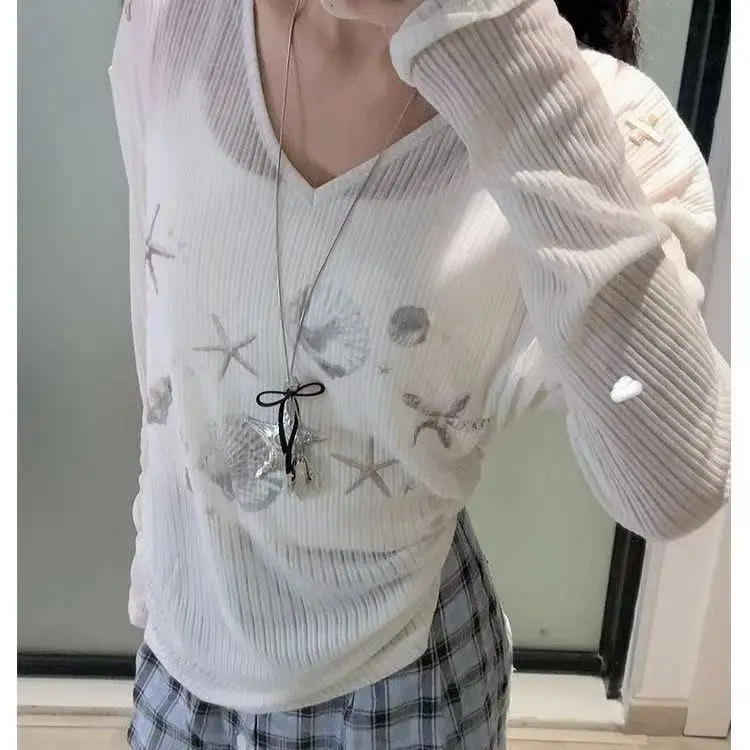 Korejpaa Korean Fashion T Shirt Ins Starfish Design Micro Transparent Tshirts Sunscreen Long Sleeve Y2k Top Women Clothes
Korejpaa Korean Fashion T Shirt Ins Starfish Design Micro Transparent Tshirts Sunscreen Long Sleeve Y2k Top Women Clothes