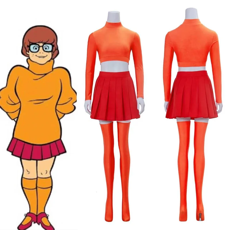 Костюм для косплея аниме Velma, сексуальный оранжевый короткий топ, плиссированная юбка для девочек, для Хэллоуина, карнавала, детской формы
Костюм для косплея аниме Velma, сексуальный оранжевый короткий топ, плиссированная юбка для девочек, для Хэллоуина, карнавала, детской формы