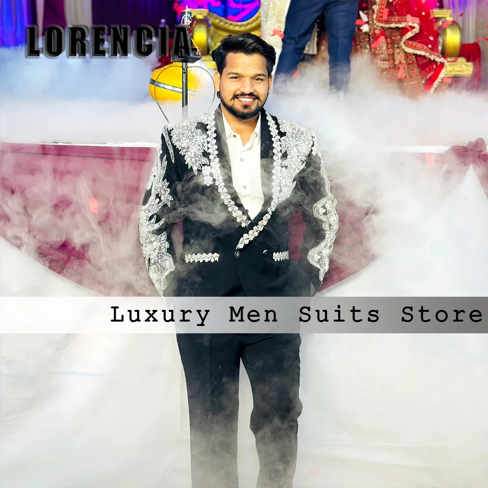 Luxury Crystal Men Suits 2 Pieces Double Breasted Tuxedos Male Wedding Outfits Groom Customized Blazer Pants roupas masculinas
Luxury Crystal Men Suits 2 Pieces Double Breasted Tuxedos Male Wedding Outfits Groom Customized Blazer Pants roupas masculinas