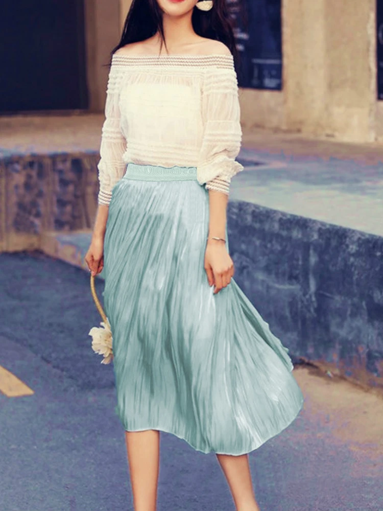 Women's Silk Slippery Luster Long Skirts Elastic Waist Pleated Midi Skirts Beach Boho Vintage Summer
Women's Silk Slippery Luster Long Skirts Elastic Waist Pleated Midi Skirts Beach Boho Vintage Summer