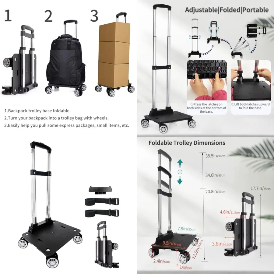 Backpack Trolley Wheeled Cart-Backpack Hand Truck with Luggage Strap, Aluminium Alloy Folding Trolley Cart for Bags Backpack Tr
Backpack Trolley Wheeled Cart-Backpack Hand Truck with Luggage Strap, Aluminium Alloy Folding Trolley Cart for Bags Backpack Tr