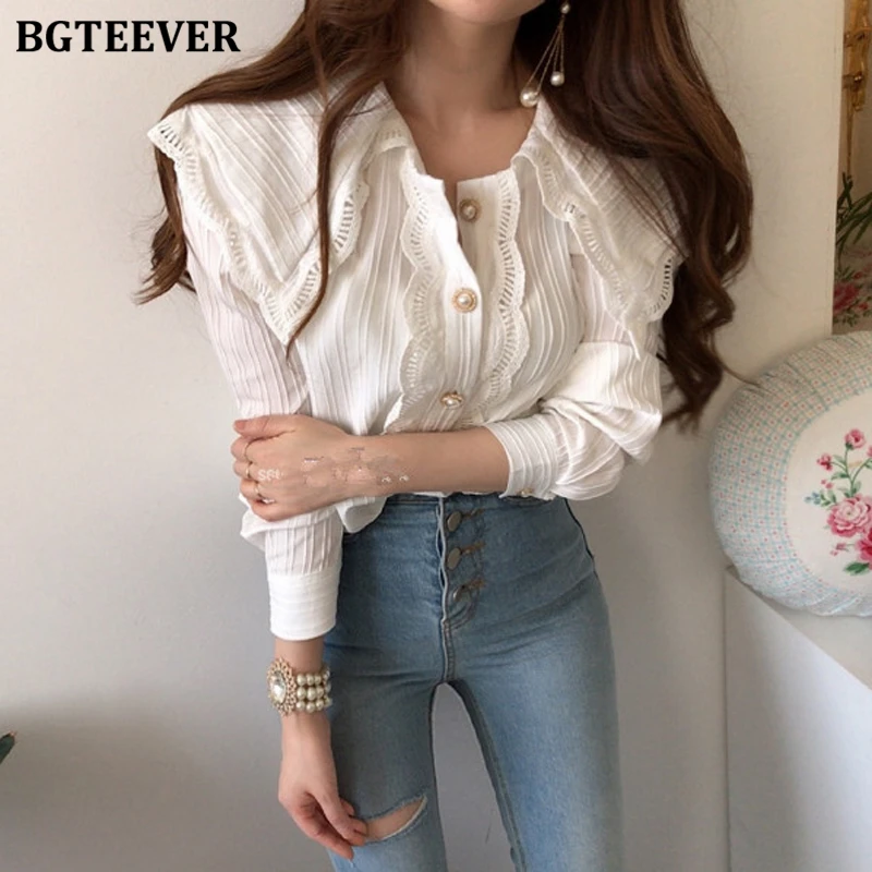 BGTEEVER Elegant Lapel Female Hollow Out Shirts Blouses Spring Summer Vintage Long Sleeve Loose Single-breasted Female Shirts
BGTEEVER Elegant Lapel Female Hollow Out Shirts Blouses Spring Summer Vintage Long Sleeve Loose Single-breasted Female Shirts