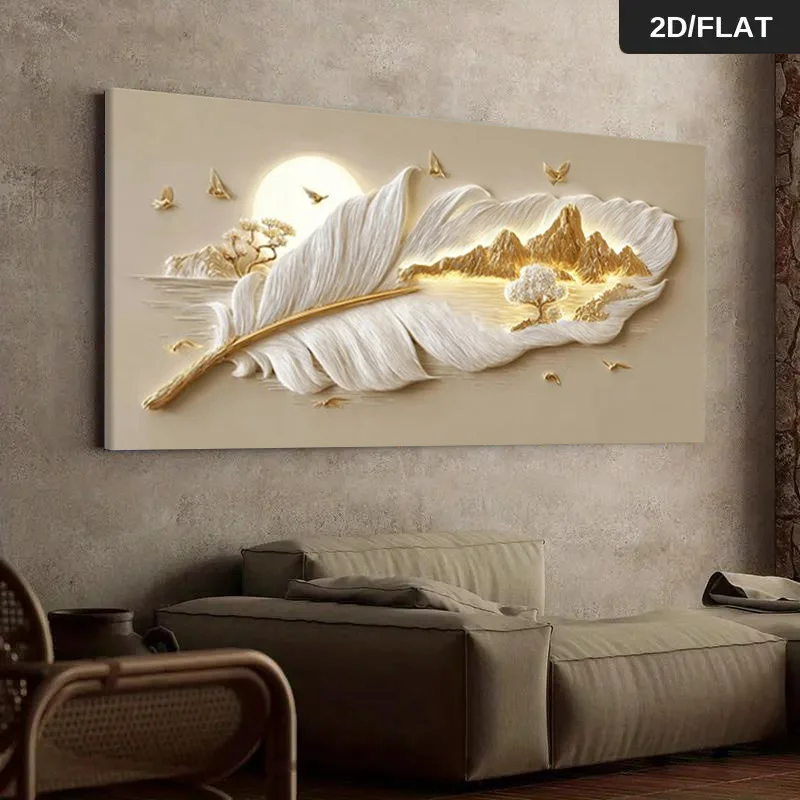 2D Flat Modern White Feather & Golden Mountain Canvas Wall Art Unframed Abstract Flying Birds Canvas Print for Living Room Decor
2D Flat Modern White Feather & Golden Mountain Canvas Wall Art Unframed Abstract Flying Birds Canvas Print for Living Room Decor